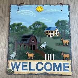 Rustic Farmhouse Welcome Sign with Animals Stone Material